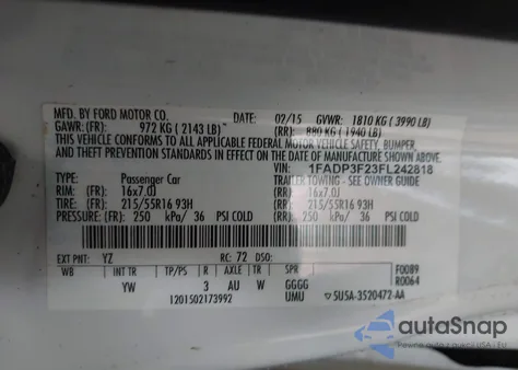 2015 Ford Focus Se from USA, damaged, VIN 1FADP3F23FL242818
